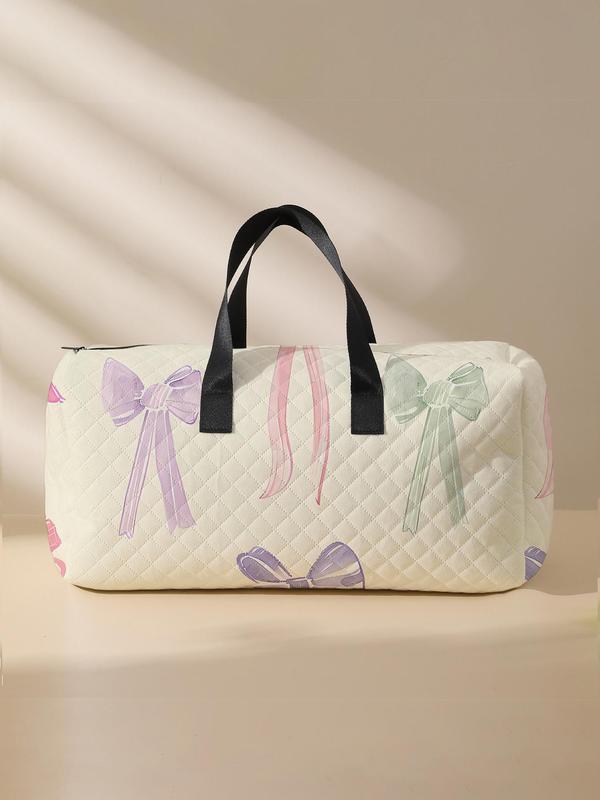 Bow Pattern Duffle Bag, Large Capacity Travel Duffle Bag, Portable Overnight Bag, Fashionable Travel Bag for Women & Girls