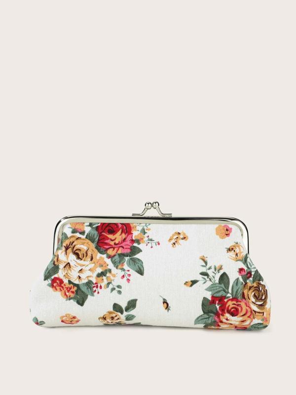 Women's Elegant Vintage Flower Graphic Coin Wallet, Trendy Retro Long Wallet, Chic Coin Wallet for Daily Use for Women & Girls