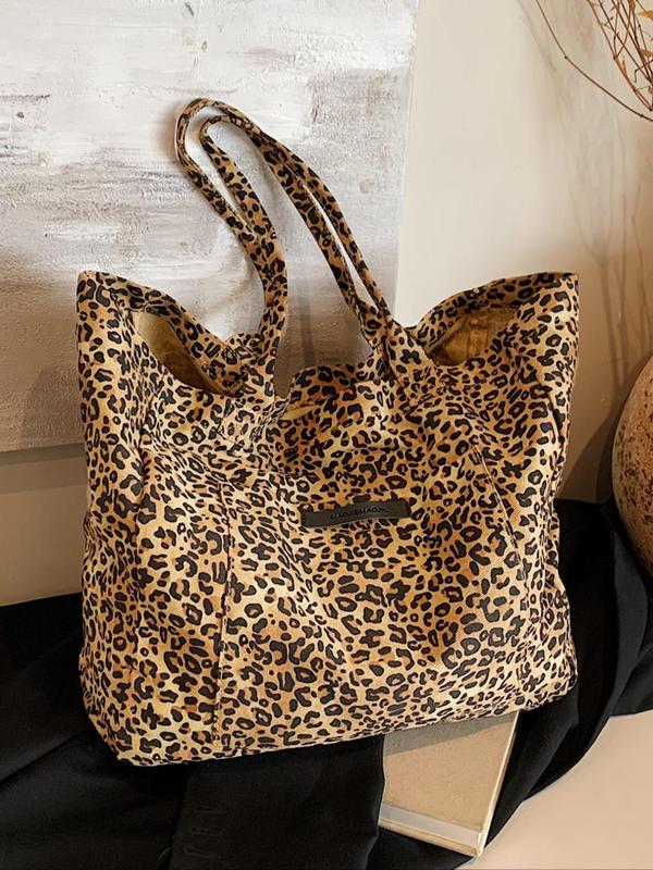 Women's Leopard Print Tote Bag, Large Capacity Shoulder Bag for Women, Casual Trendy Versatile High-quality Daily Commuting Bag, Girl Fashionable Shopping Bag