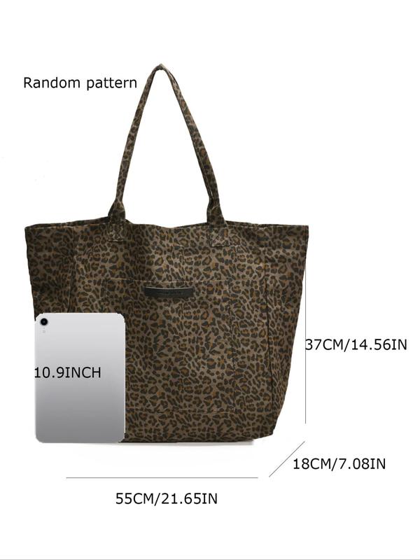 Women's Leopard Print Tote Bag, Large Capacity Shoulder Bag for Women, Casual Trendy Versatile High-quality Daily Commuting Bag, Girl Fashionable Shopping Bag