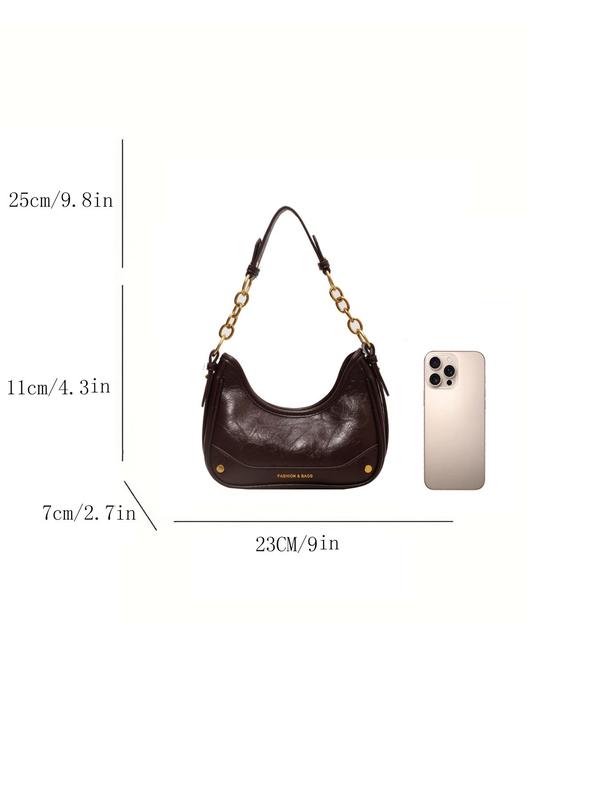 Women's Solid Chain Strap Shoulder Bag, Fashionable Pu Leather Underarm Baguette Bag for Daily Used, Casual Trendy Versatile High-quality Daily Commuting Bag