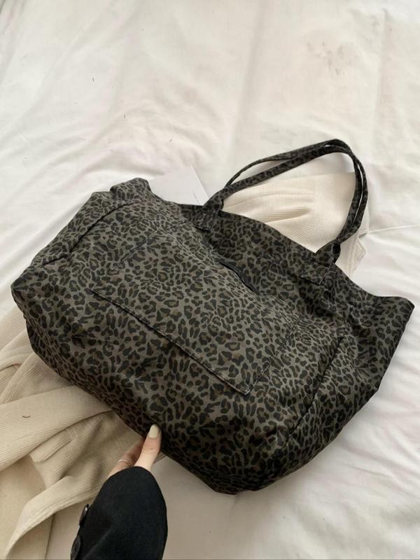 Women's Leopard Print Tote Bag, Large Capacity Shoulder Bag for Women, Casual Trendy Versatile High-quality Daily Commuting Bag, Girl Fashionable Shopping Bag