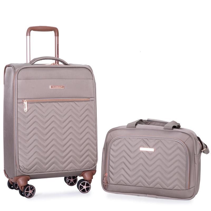 Travelhouse 2 Piece Carry On Luggage Softside Lightweight Suitcase with Spinner Wheels.(Khaki)