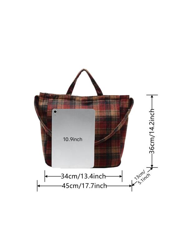 Women's Fashionable Plaid Pattern Tote Bag, Casual Large Capacity Shoulder Bag for Work & School, Trendy Versatile High-quality Daily Commuting Bag