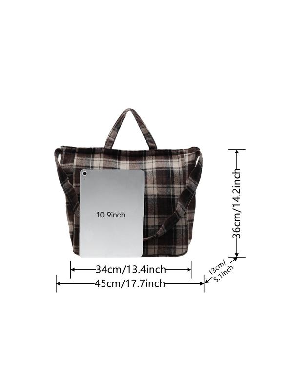 Women's Fashionable Plaid Pattern Tote Bag, Casual Large Capacity Shoulder Bag for Work & School, Trendy Versatile High-quality Daily Commuting Bag