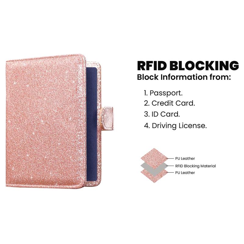 2-Pack Glitter Bling RFID Passport Organizer – CDC Vaccination Card Holder, Secure Travel Document Case