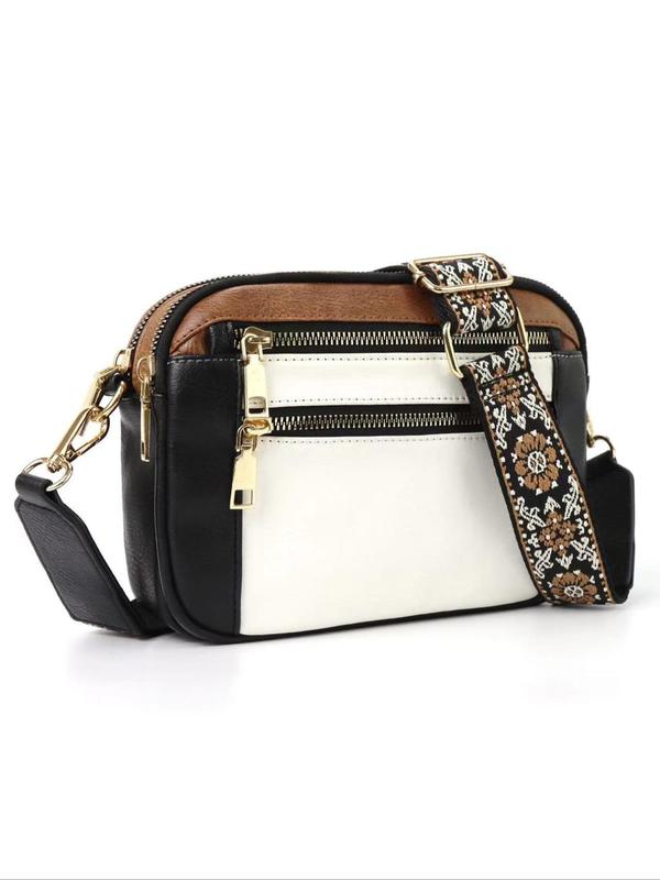 Women's Elegant Colorblock Crossbody Bag, Fashionable Vegan Leather Crossbody Bag with Adjustable Strap, Casual Trendy Versatile Daily Commuting Bag