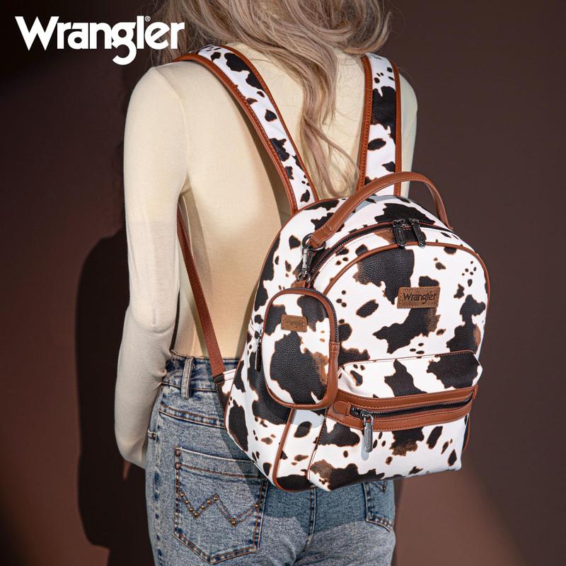 Wrangler Medium Cow Print Backpack Cute Daypacks Bookbag Purse for Women