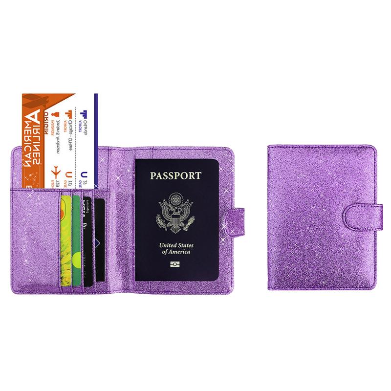 2-Pack Glitter Bling RFID Passport Organizer – CDC Vaccination Card Holder, Secure Travel Document Case