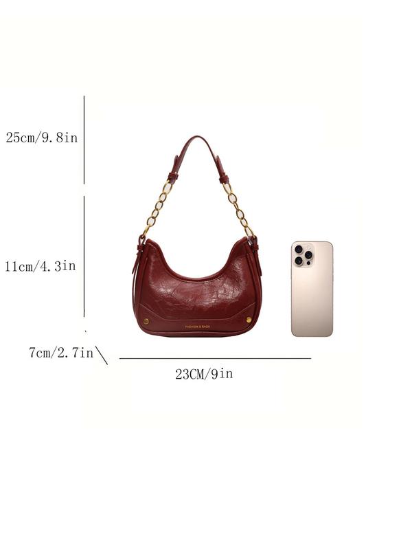 Women's Solid Chain Strap Shoulder Bag, Fashionable Pu Leather Underarm Baguette Bag for Daily Used, Casual Trendy Versatile High-quality Daily Commuting Bag