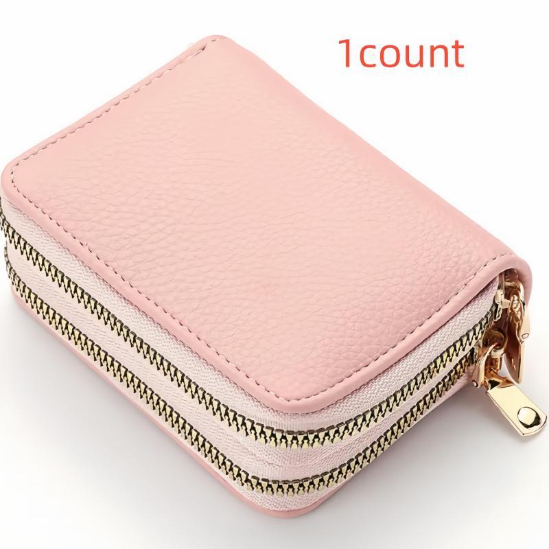 Women's Short Credit Card Storage Bag, Multifunctional Large Capacity Storage Organizer, Double Zipper Card Holder for Home and Outdoor Travel