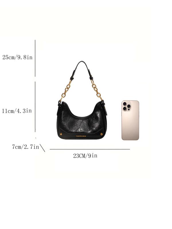 Women's Solid Chain Strap Shoulder Bag, Fashionable Pu Leather Underarm Baguette Bag for Daily Used, Casual Trendy Versatile High-quality Daily Commuting Bag