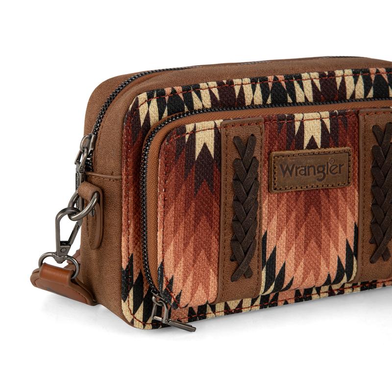 Wrangler Southwestern Pattern Print Crossbody Bag for Women with Wide Guitar Strap