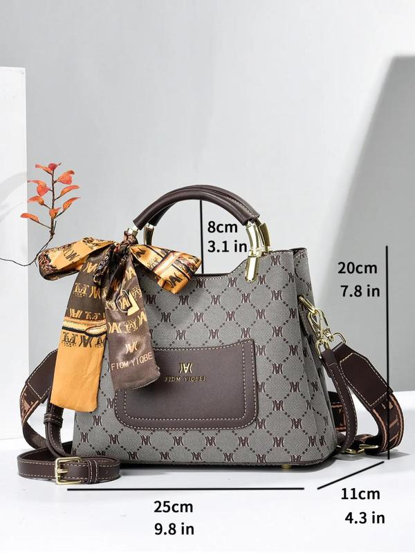 Women's Fashionable Geometric Pattern Handbag & Wallet & Coin Purse, Casual Versatile PU Leather Bag Set, Trendy High-quality Daily Commuting Bag Set