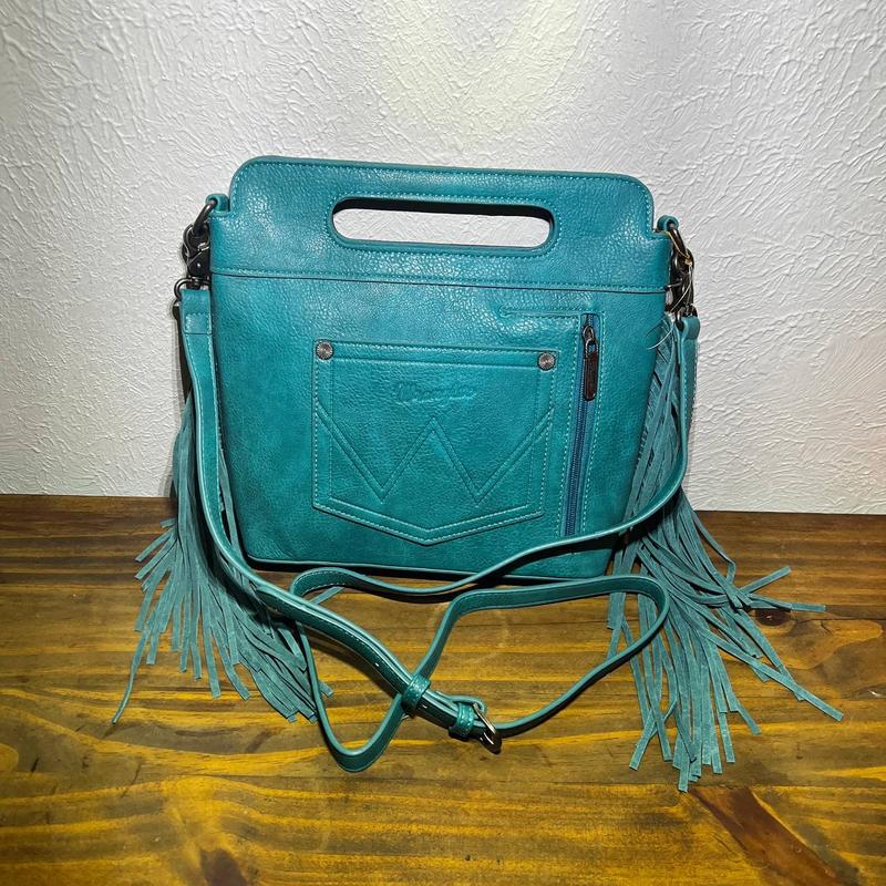 Wrangler Fringe Embossed Tote Handbag with Adjustable Strap