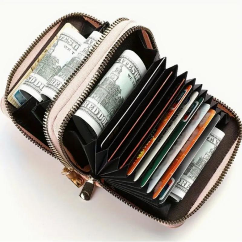 Women's Short Credit Card Storage Bag, Multifunctional Large Capacity Storage Organizer, Double Zipper Card Holder for Home and Outdoor Travel