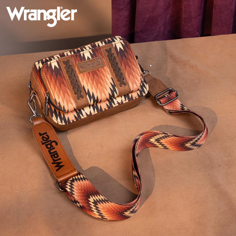 Wrangler Southwestern Pattern Print Crossbody Bag for Women with Wide Guitar Strap