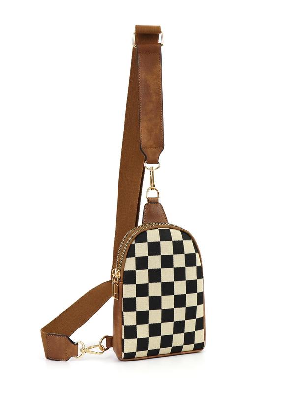 Checkered Pattern Fanny Pack, Fashionable PU Leather Sling Bag for Women, Casual Versatile Zipper Crossbody Purse with Detachable Strap for Travel & Daily Unique Everyday Designer Bags