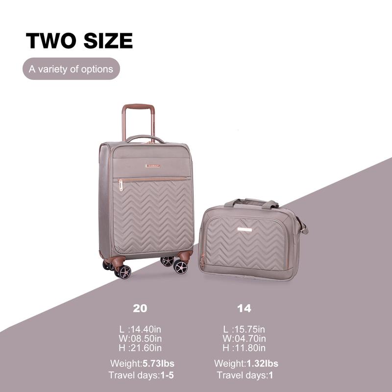 Travelhouse 2 Piece Carry On Luggage Softside Lightweight Suitcase with Spinner Wheels.(Khaki)