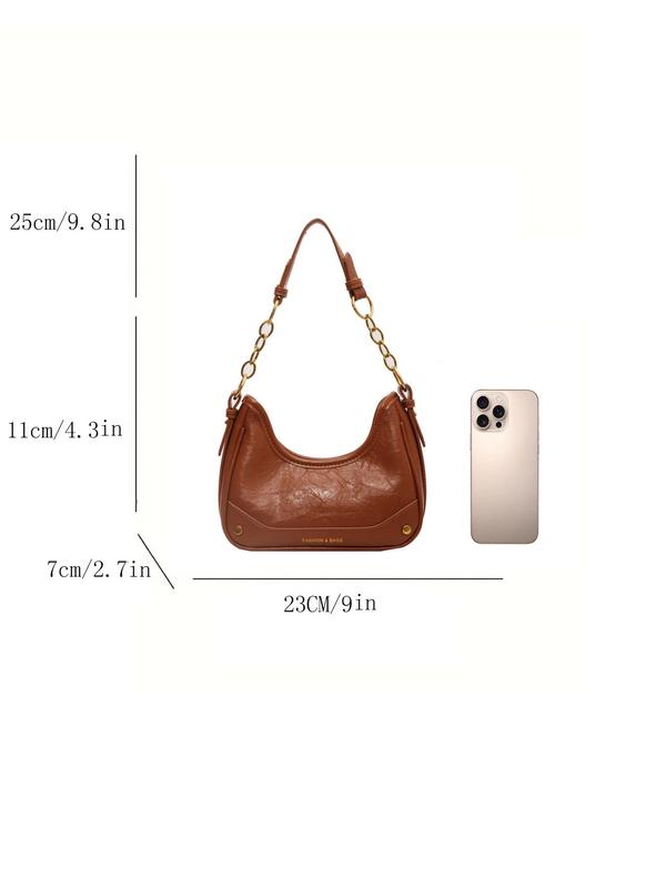 Women's Solid Chain Strap Shoulder Bag, Fashionable Pu Leather Underarm Baguette Bag for Daily Used, Casual Trendy Versatile High-quality Daily Commuting Bag