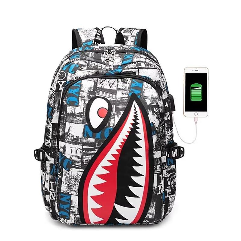 Shark Teens Backpacks Fashion Schoolbag Casual Waterproof Travel USB Laptop Backpack (Style 4)