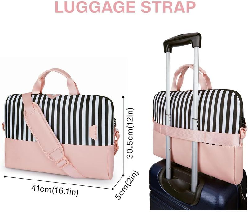 Laptop Bag for Women, 15.6 Inch Laptop Case Slim Computer, Work Briefcase, For Travel, Pink Stripes