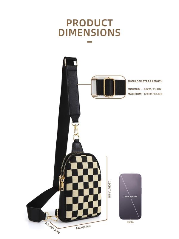 Checkered Pattern Fanny Pack, Fashionable PU Leather Sling Bag for Women, Casual Versatile Zipper Crossbody Purse with Detachable Strap for Travel & Daily Unique Everyday Designer Bags