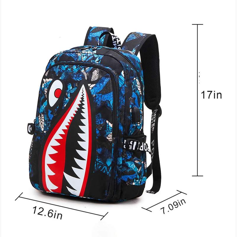 Shark Teens Backpacks Fashion Schoolbag Casual Waterproof Travel USB Laptop Backpack (Style 4)