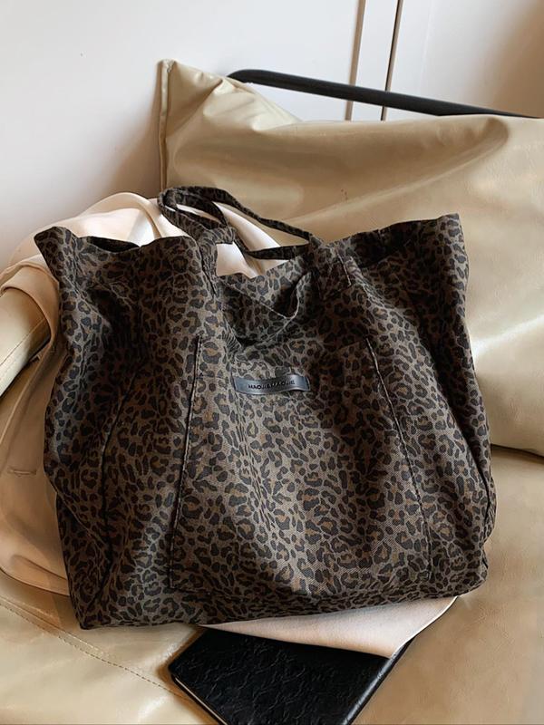 Women's Leopard Print Tote Bag, Large Capacity Shoulder Bag for Women, Casual Trendy Versatile High-quality Daily Commuting Bag, Girl Fashionable Shopping Bag