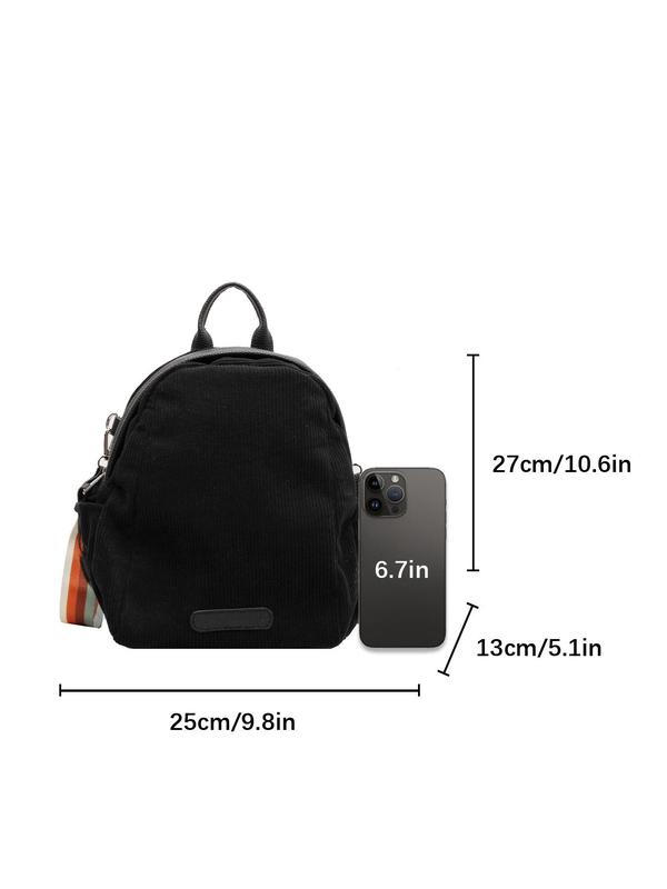 Women's Solid Color Corduroy Backpack, Fashionable Casual Zipper Backpack with Adjustable Strap, Casual Trendy Versatile High-quality Daily Commuting Bag