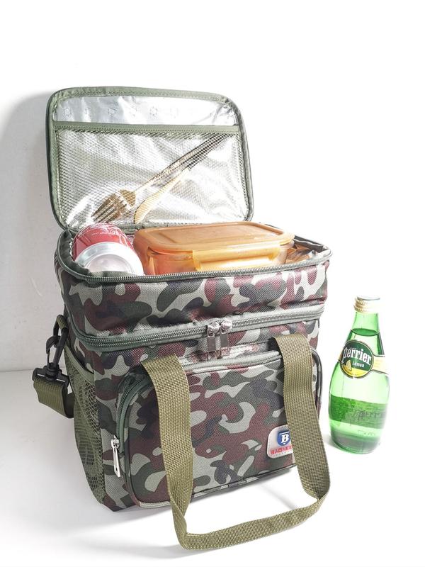 Camo Pattern Plain Color Lunch Bag, Large Capacity Heated Insulated Lunch Bag, Outdoor Camping Food Drink Insulated Case, Travel Storage Bag