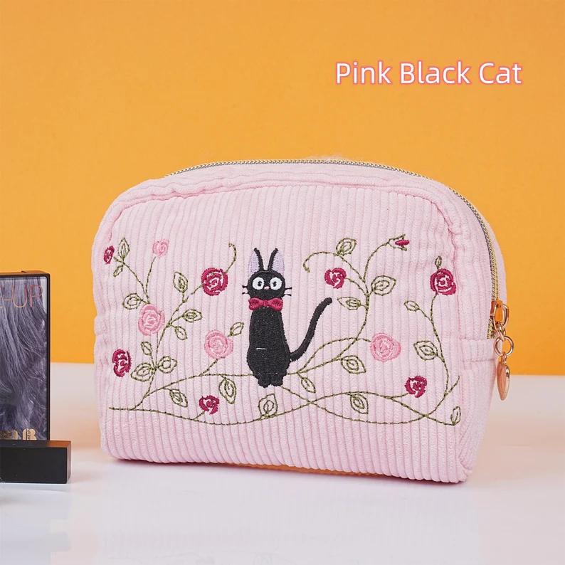 Totoro Corduroy Cosmetic Bag, Kiki's Delivery Service Jiji Black Cat Cosmetic Bag, Makeup Pouch,Fabric Handbag,Best Friend Gift,Wedding Christmas Gift travel makeup