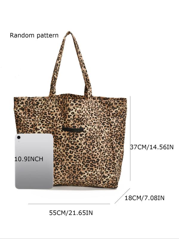 Women's Leopard Print Tote Bag, Large Capacity Shoulder Bag for Women, Casual Trendy Versatile High-quality Daily Commuting Bag, Girl Fashionable Shopping Bag