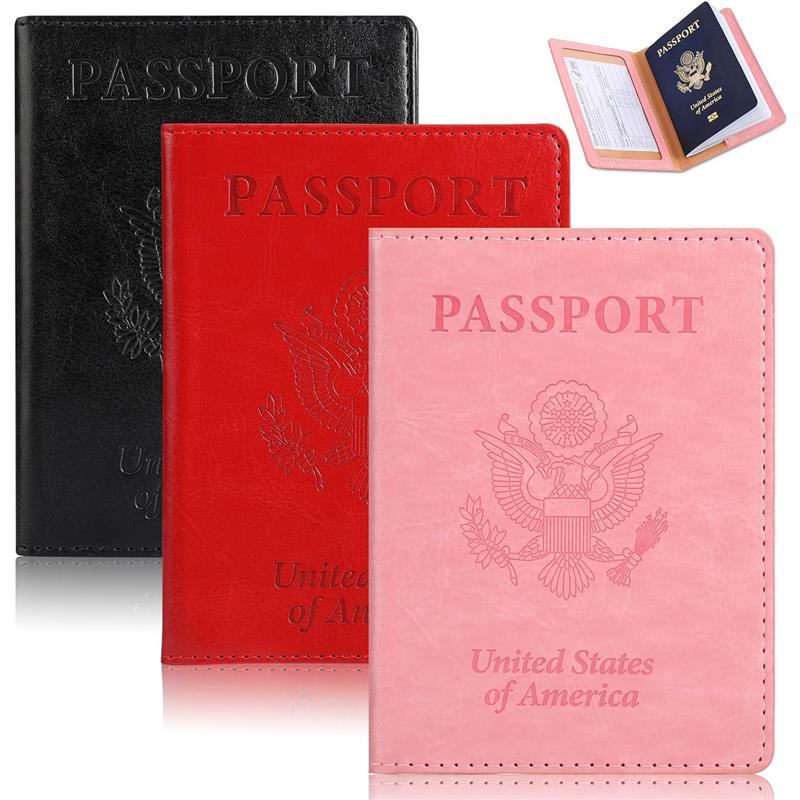 Passport Holder with Vaccine Card Holder Slot, PU Leather Wallet Waterproof, Pack 3