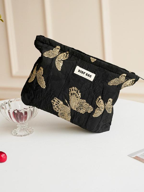 Butterfly Pattern Makeup Bag, Large Capacity Cosmetic Storage Bag, Zipper Makeup Organizer Pouch, Versatile Storage Bag for Travel & Daily Used