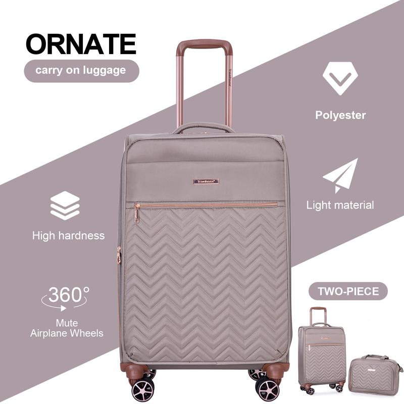 Travelhouse 2 Piece Carry On Luggage Softside Lightweight Suitcase with Spinner Wheels.(Khaki)