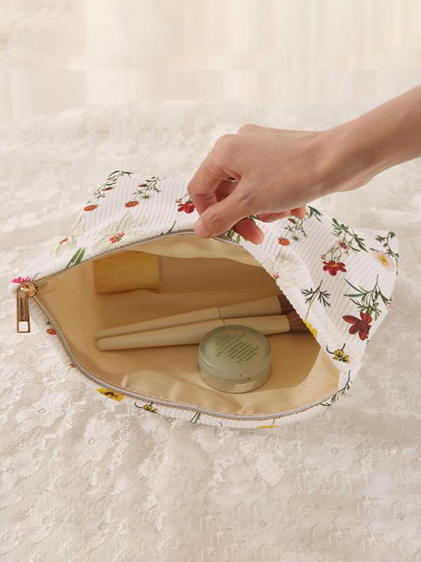 Floral Pattern Corduroy Cosmetic Bag, Lightweight Multi-functional Fashion Leisure Cosmetic Bag, Travel Cosmetic Bag, for Leisure Travel and Various Occasions