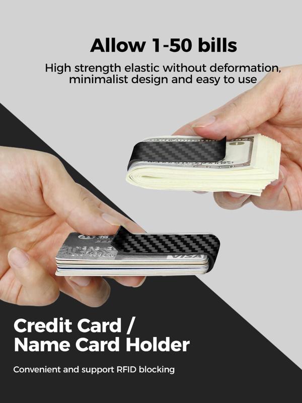 Men's Simple Style Plain Color Chevron Pattern Card Holder & Cash Clip Up To 50 Bills, Casual Trendy Versatile High Elasticity Card Holder, Fashionable Card Holder for Daily Use