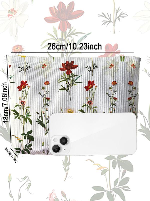 Floral Pattern Corduroy Cosmetic Bag, Lightweight Multi-functional Fashion Leisure Cosmetic Bag, Travel Cosmetic Bag, for Leisure Travel and Various Occasions