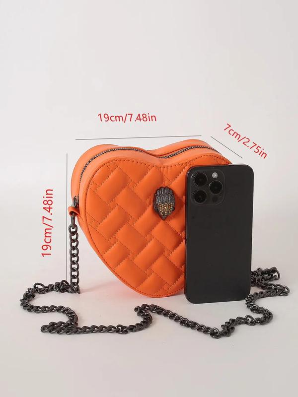 Summer Chain Strap Heart Shaped Design Crossbody Bag, 2024 New Style Solid Color Rhombus Embossed Patched Design Crossbody Bag for Back To School, Trendy Versatile High-quality Daily Commuting Bag, Fall Outfits, Fall Freshness for Halloween, Fall