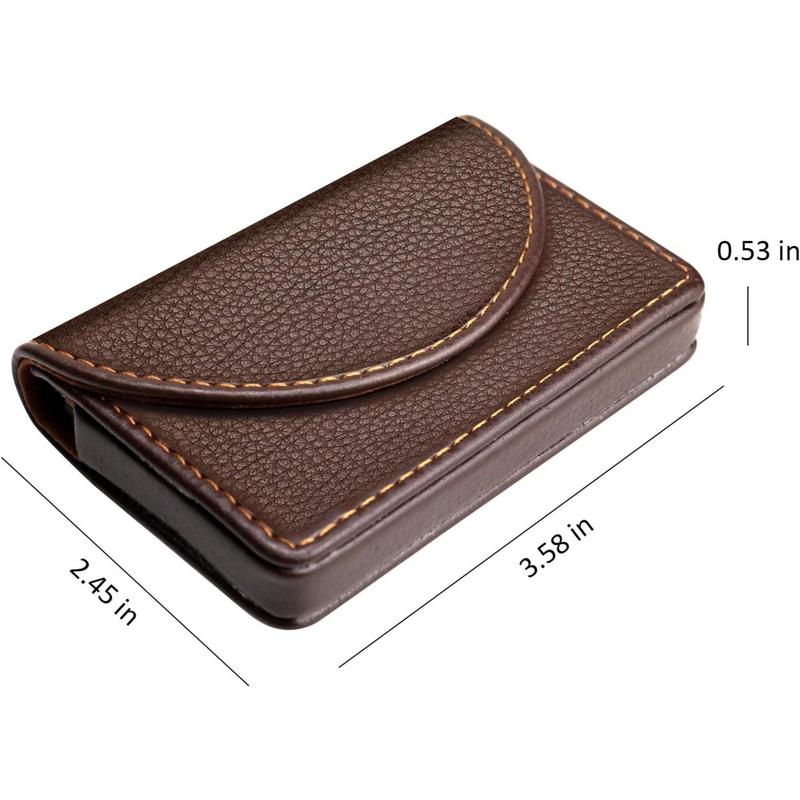 Leather Business Card Holder Case for Men or Women Pocket Business Card Wallet Name Card Case Holder with Magnetic Shut, Holds 25 Business Cards, Coffee