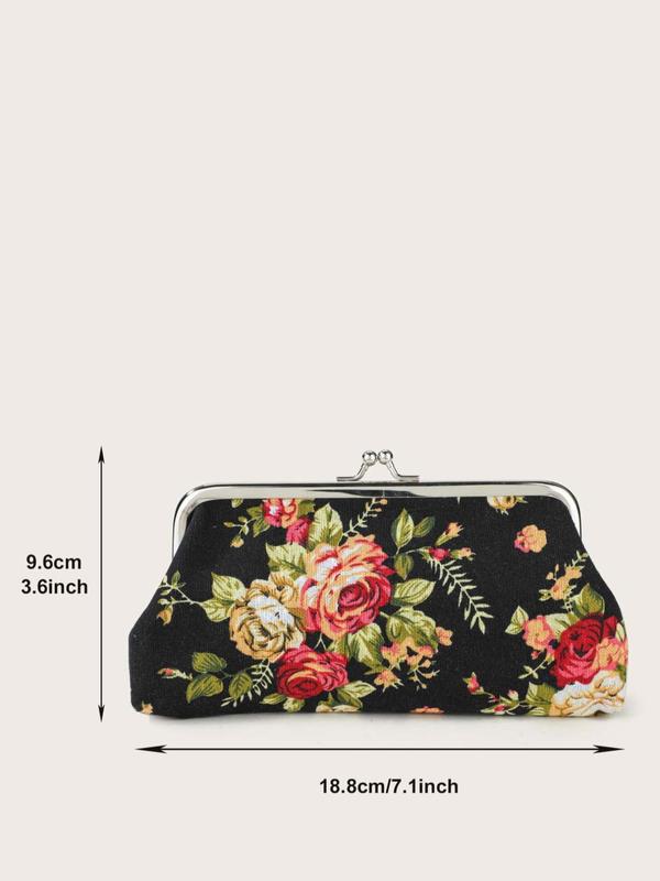 Women's Elegant Vintage Flower Graphic Coin Wallet, Trendy Retro Long Wallet, Chic Coin Wallet for Daily Use for Women & Girls