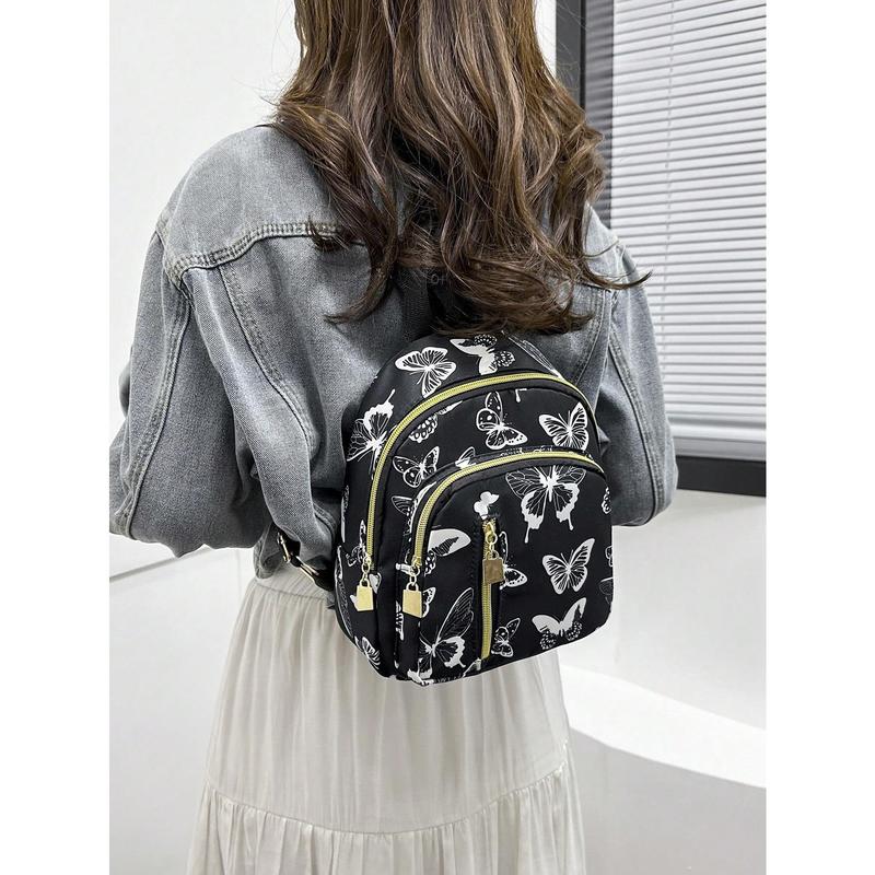 1pc Solid Black Nylon Mini Casual & Fashionable All-Match Backpack,Suitable For Women For Daily Life,Dating And Ing,Backpack,Large Capacity,Laptop Compartment,Portable,For Teen Girls Women College Students,Perfect For Office,College