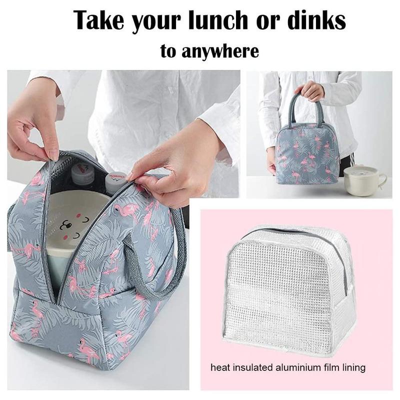 Letter & Flamingo Pattern Lunch Bag, 1 Count Portable Insulated Bento Bag, Reusable Lunch Box Bag for School, College, Office, Picnic, Camping