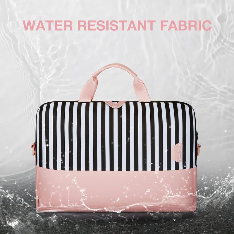 Laptop Bag for Women, 15.6 Inch Laptop Case Slim Computer, Work Briefcase, For Travel, Pink Stripes