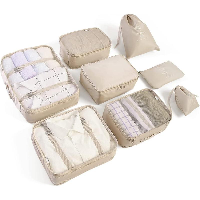 8 Set Packing Cubes for Suitcases Travel Luggage Packing Organizers,Travel Essentials Luggage Organizer for Travel Accessories Shoe Bag Tioletry Bag Laundry Bag, Beige