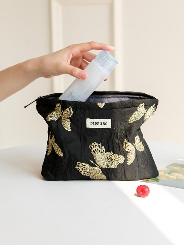 Butterfly Pattern Makeup Bag, Large Capacity Cosmetic Storage Bag, Zipper Makeup Organizer Pouch, Versatile Storage Bag for Travel & Daily Used