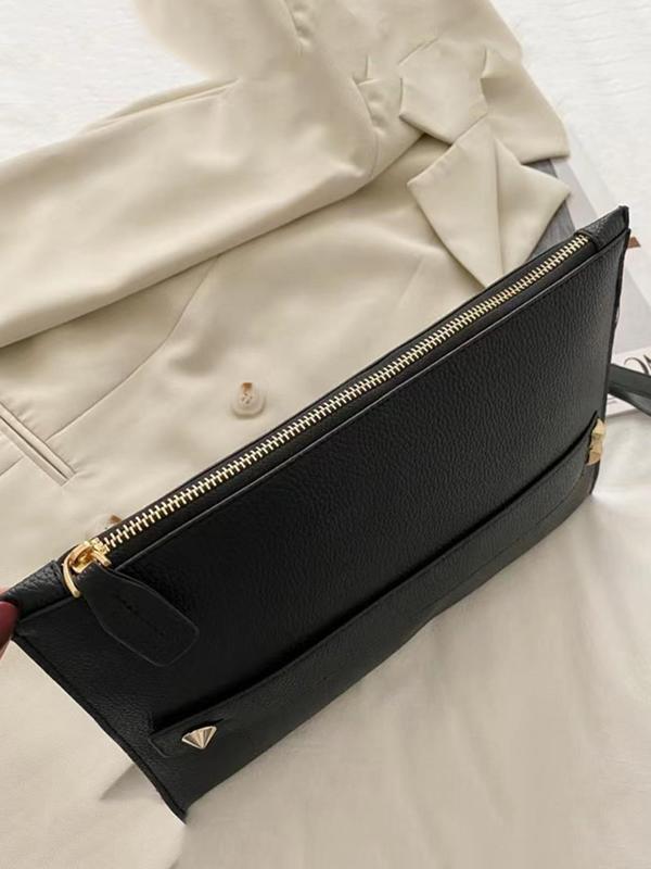 New Fashion Crocodile Pattern PU Leather Zipper Oversized Clutch for Women, Daily Commuting Simple Plain Document Storage Bag