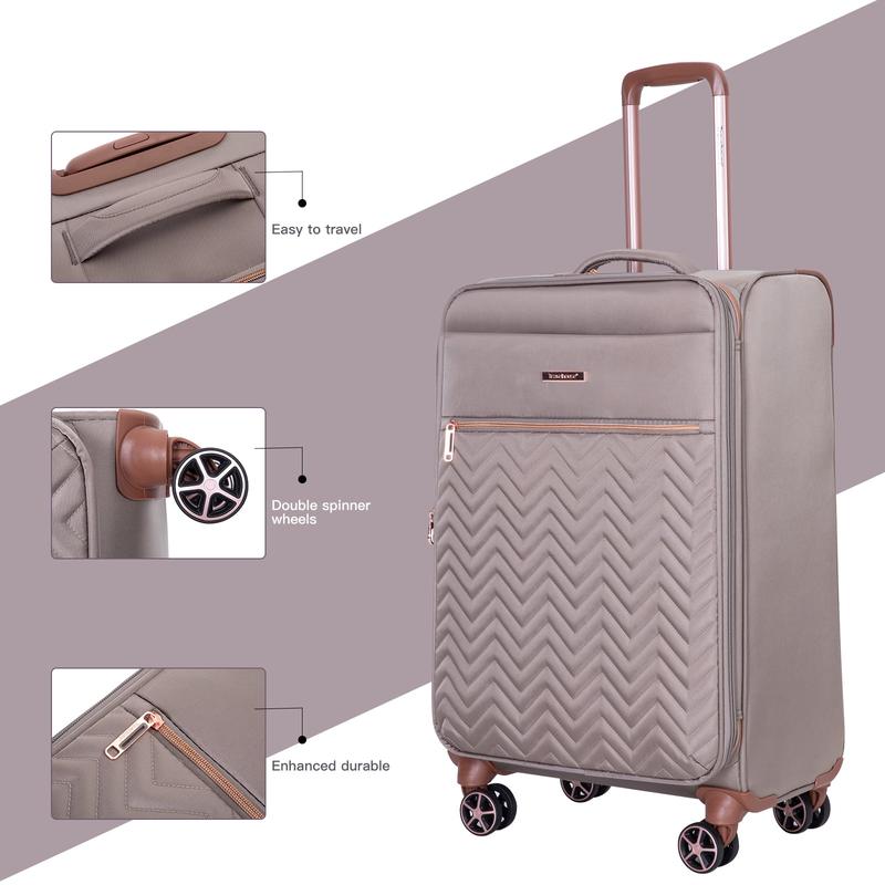 Travelhouse 2 Piece Carry On Luggage Softside Lightweight Suitcase with Spinner Wheels.(Khaki)