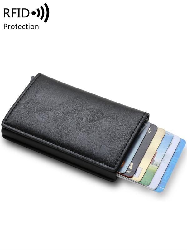 Men's Simple Plain Bifold Wallet As Gift, Business Style Multi Card Slots Card Holder, Rfid Blocking Automatic Pop-up Card Holder